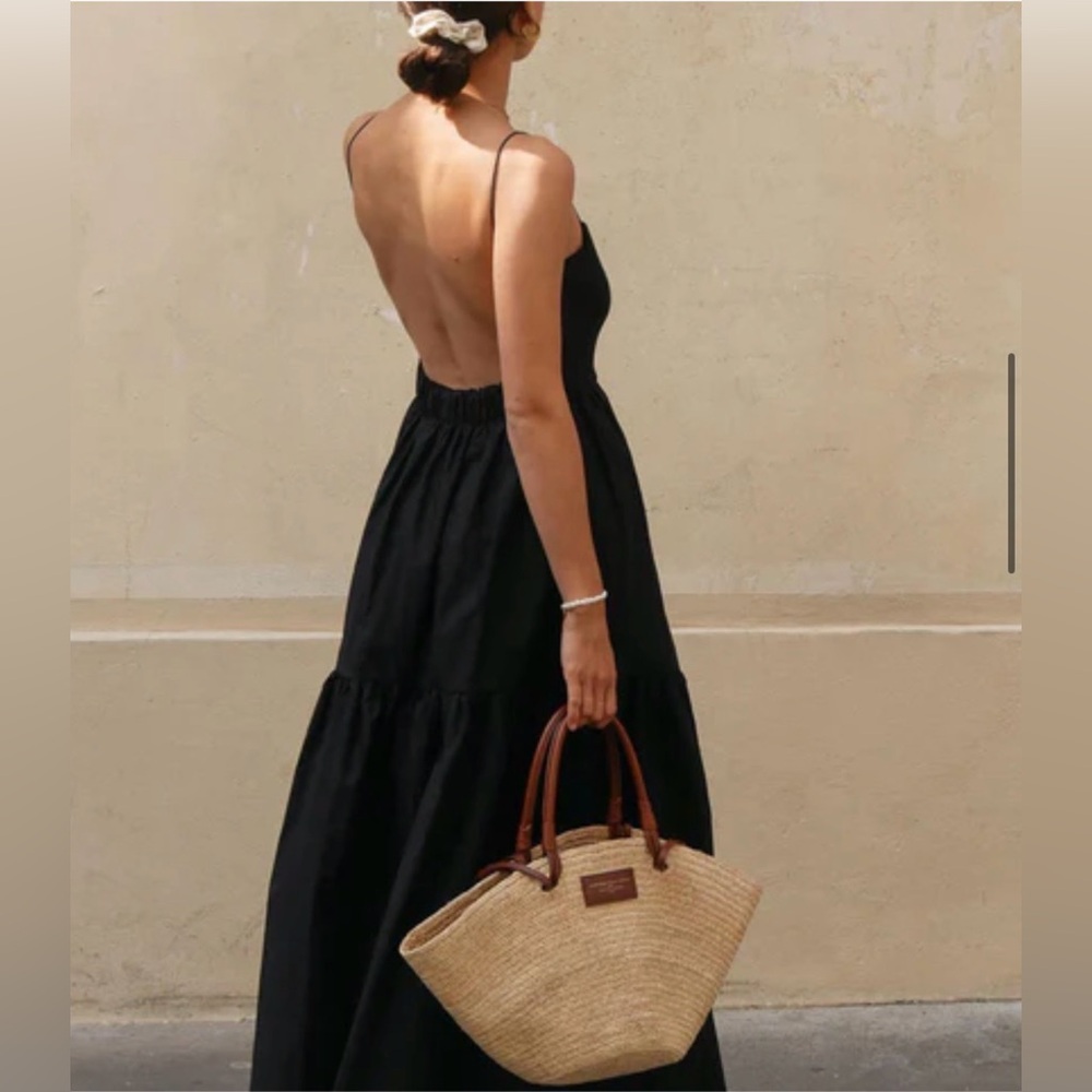 Commense Solid Black Backless Maxi Dress - image 1